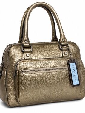 NWT Tignanello Metallic Pebbled Leather Satchel Gold Bronze Shoulder Bag